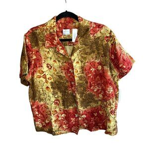 Emma James Autumn Floral Island Escape Linen Blend Blouse Size 14 NWT